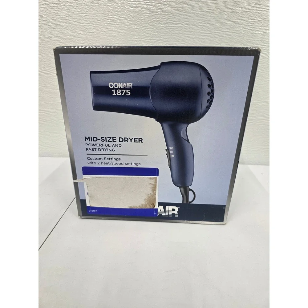 Conair 1875 Watt Mid-Size Hair Dryer Navy Blue 2 Heat Speed Settings L1019.1